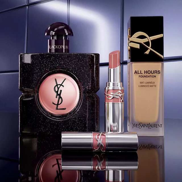 Profumo YSL Black Opium, rossetto e fondotinta All Hours