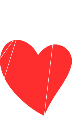Burattino a forma di cuore rosso sospeso da fili bianchi su sfondo bianco.