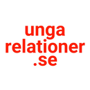 Logo "unga relationer .se" in lettere rosse maiuscole, in un cerchio bianco.
