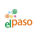 Logo "elpaso" con spirali colorate sopra, in un cerchio bianco. "el" in verde e "paso" in arancione.
