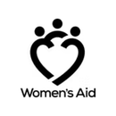 Logo "Women's Aid" con un cuore nero formato dalle silhouette stilizzate di tre persone, in un cerchio bianco.