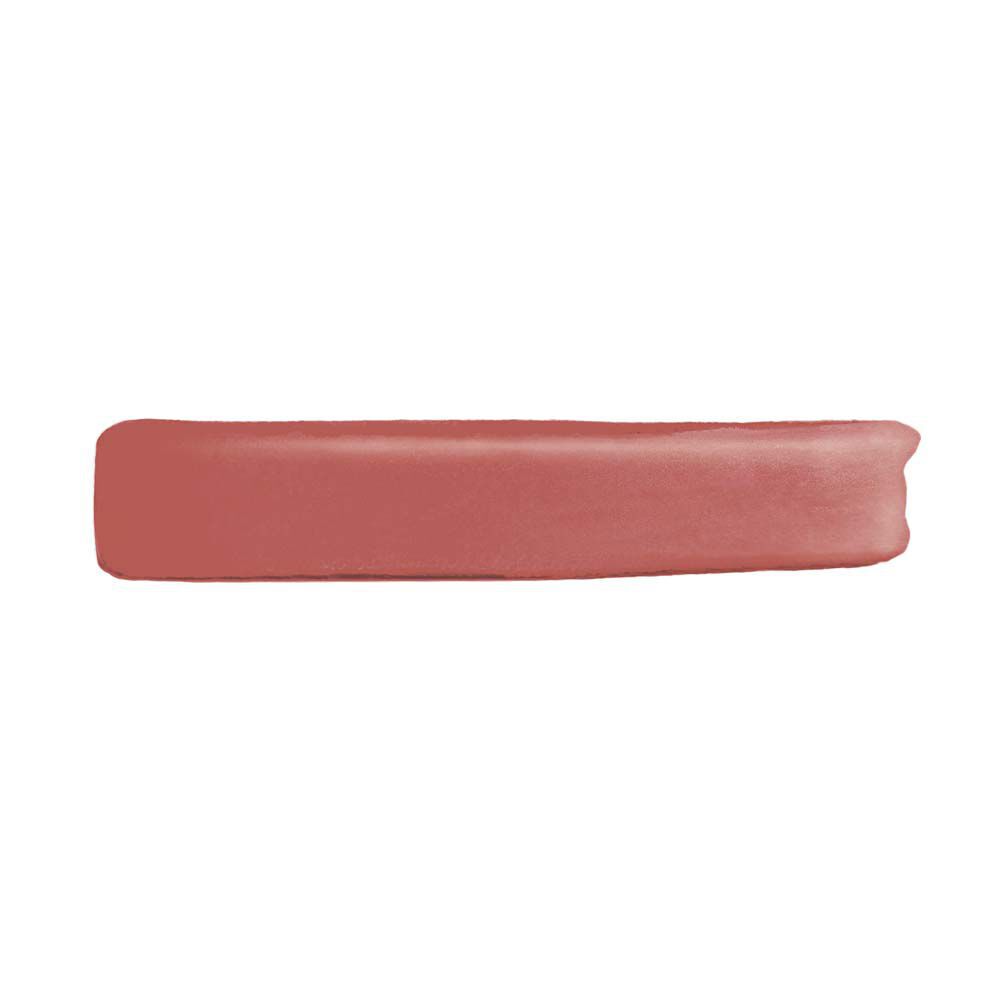 Una striscia netta e orizzontale di rossetto liquido YSL, texture vellutata e finitura soft-matte, su uno sfondo bianco assoluto.