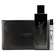 MYSLF Eau de Parfum Set Festivo con flacone profumo, formato viaggio e pochette couture in una scatola YSL.