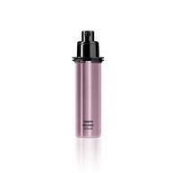 Purple cosmetic bottle with black pump on white background