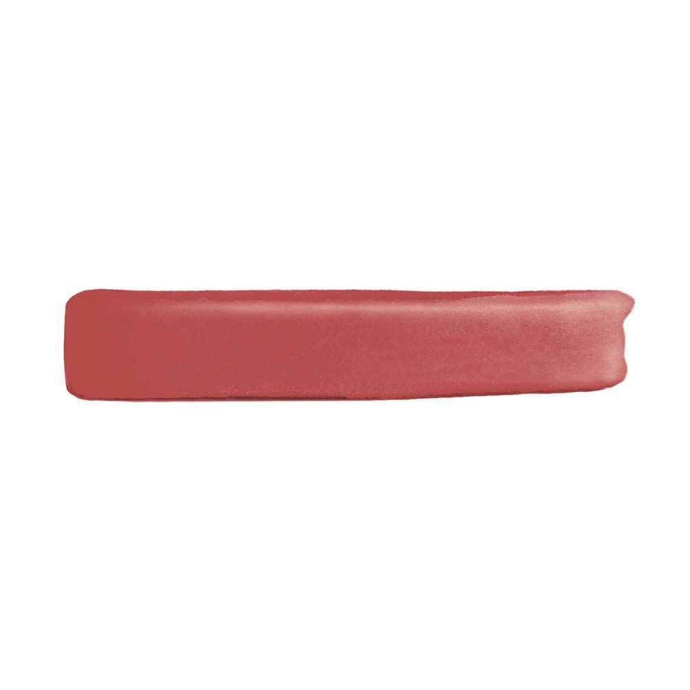 Una striscia orizzontale, netta, di rossetto liquido YSL soft-matte dal tocco vellutato su fondo bianco assoluto.