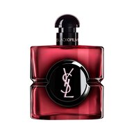 Flacone di Black Opium Eau de Parfum Pink Glaze in lacca rosa
                        scuro con centro nero e il logo Cassandre YSL argentato.