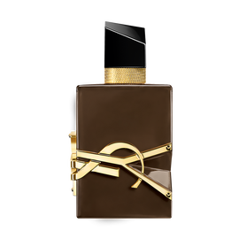 Libre Santal Couture bottle in glazed brown with oversized golden YSL Cassandre.