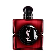 Flacone Black Opium Over Red in lacca rosso intenso, con cuore nero e logo YSL.