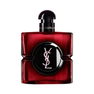 Flacone Black Opium Over Red in lacca rosso intenso, con cuore nero e logo YSL.