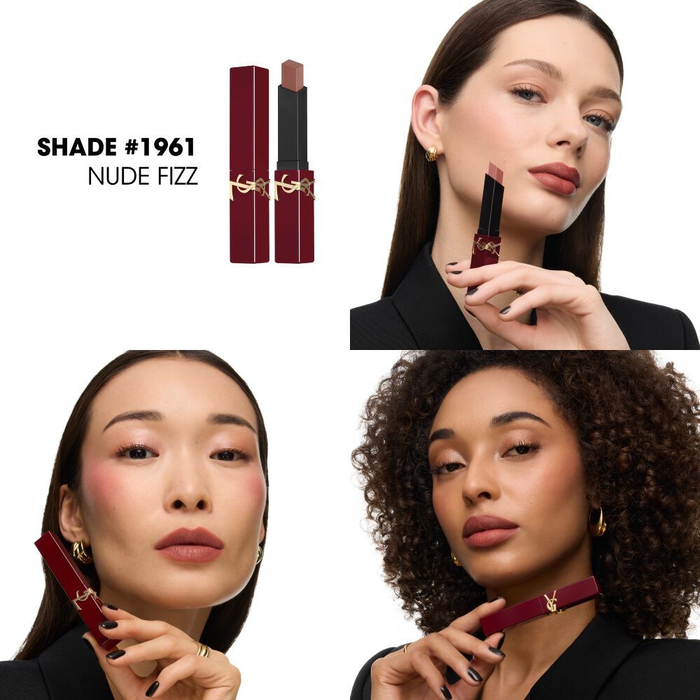 Modelle diverse in posa con YSL The Slim Collector, rossetto nella tonalita nude #1961.