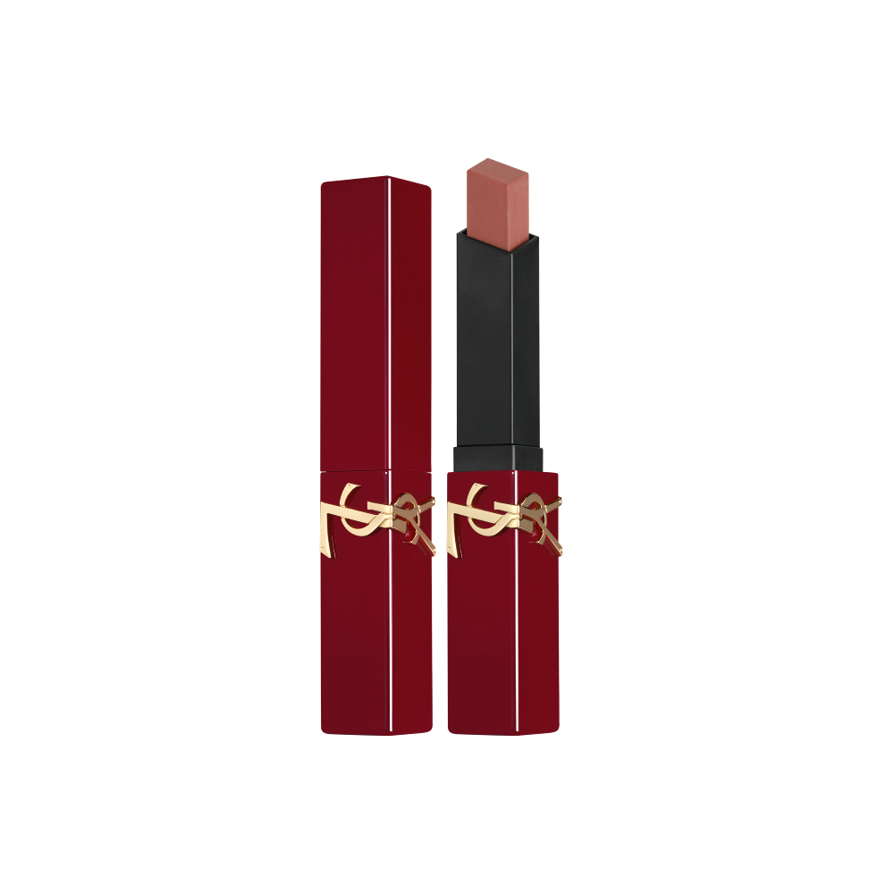 YSL The Slim Collector in shade #1961 Nude Fizz with square bullet and burgundy case.